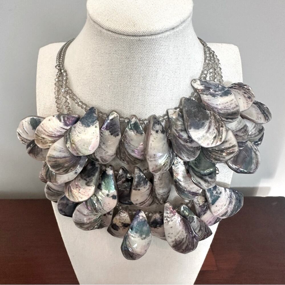 Real Abalone Shell Necklace Layered Chunky Beachy Nautical Statement Summer